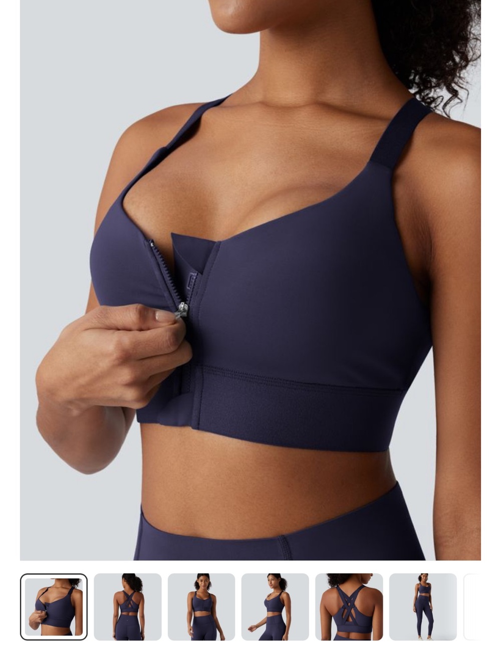 HALARA Front-Zip Sports Bra in Navy